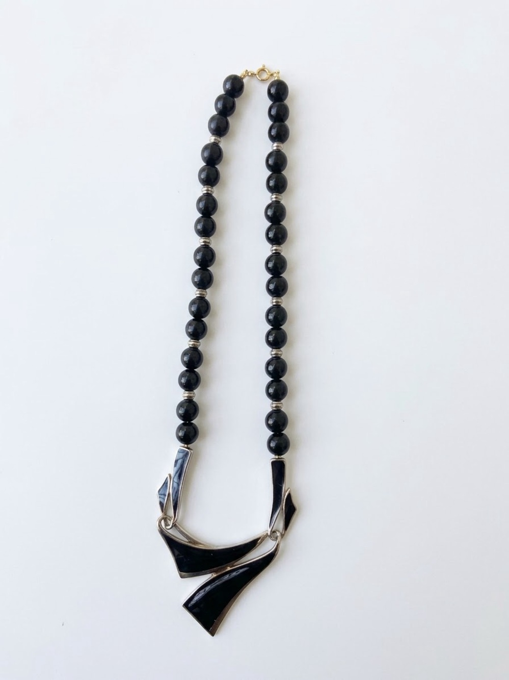 Vintage Black Modernist Statement with Sculpted Black Enamel Pendant